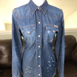 Lucky Brand Denim Shirt Pearl Button snaps. Medium